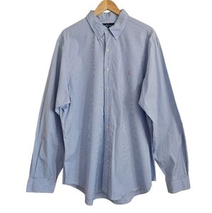 Ralph Lauren Blue Pinstripe Pony Logo Classic Cotton Dress Shirt, 17.5, 36/37